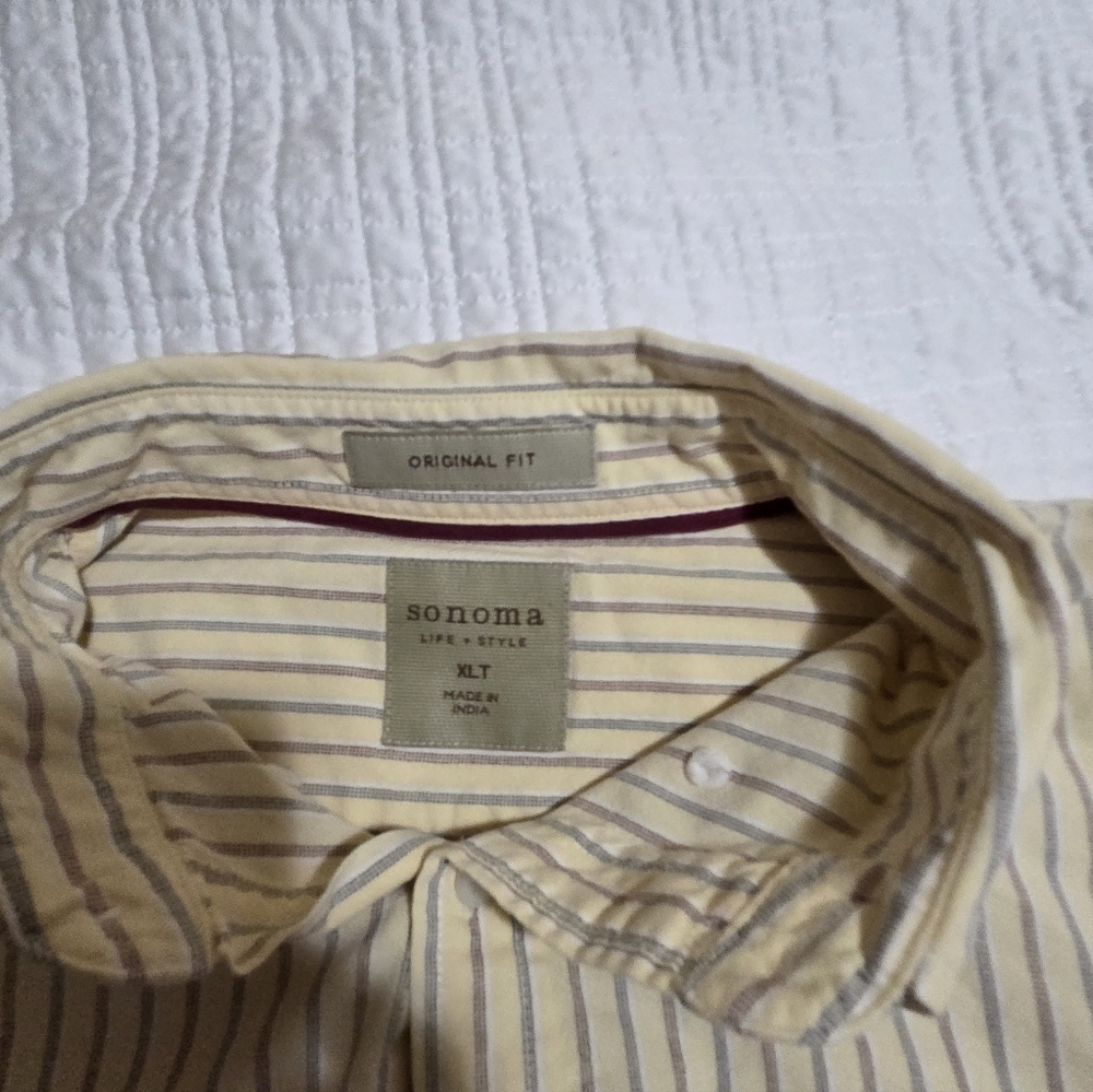 XLT Sonoma Yellow with Red and Blue Striped Men’s Button-Down Shirt